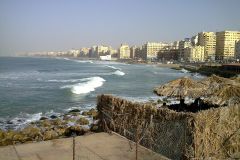 Waterfront to the Mediterranean Sea in Alexandria, Egypt.