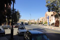 Street Scene with Atlas Foothills in Marrakesh