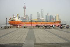 Large tanker ship on the Huangpu River in Shanghai, China