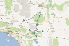 Route through Joshua Tree National Park and Mojave Desert in California, USA