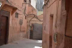 Narrow alleys scene inside the Medina in Marrakech, Morocco