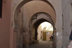 Narrow alleys scene inside the Medina in Marrakech, Morocco