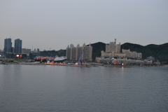 View from the bridge in direction of the city in Dalian, China