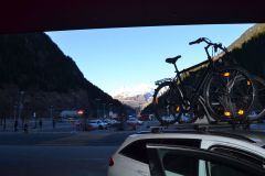 Mountain landscape in the Swiss Alps on the way to Italy in December, Switzerland