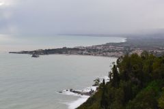 View from Taormina over Villagonia and Naxos in Sicily, Italy
