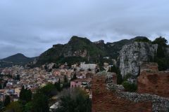 View of Taormina from the Ancient Greek Theatre in Sicily, Italy