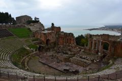 Views of the Ancient Greek Theatre in Taormina, Sicily, Italy