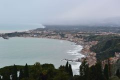 View from the Ancient Greek Theatre in Taormina in direction of Naxos, Sicily, Italy