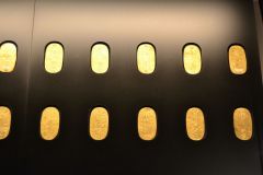 Gold coins inside the Tokyo Museum, Tokyo, Japan