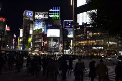Shibuya crossing at night in Tokyo, Japan