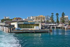 Manly Wharf taken from a ferry in Sydney, Australia