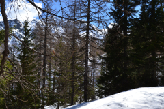 Hiking to the Lago d Arpy in the Aosta Vally in April, Italy