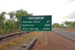Road sign after Darwin in southern direction in Australia Northern Territory