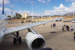 Leaving the plane from Johannesburg to Windhoek at the Airport Windhoek