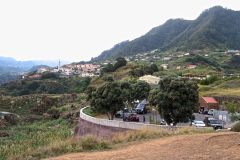 Hillside Town on Volcanic Mountain Slopes, Atlantic Island Landscape