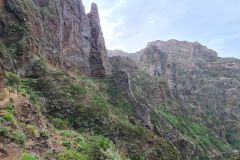 PR1 Vereda do Areeiro exposed cliff trail near Pico do Arieiro, Madeira, Portugal