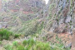 PR1 Vereda do Areeiro winding cliff trail above Ribeira valley, Madeira, Portugal