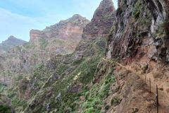 PR1 Vereda do Areeiro exposed ledge trail above central Madeira mountains, Portugal