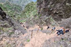 Steep stone steps on PR1 Vereda do Areeiro descent near Pico Ruivo, Madeira, Portugal