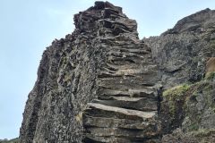 Basalt rock pillar formation along PR1 Vereda do Areeiro near Pico Ruivo, Madeira, Portugal