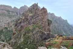 PR1 Vereda do Areeiro cliff traverse near Pico das Torres, Central Mountains, Madeira, Portugal