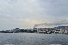 Funchal Waterfront and Hillside Smoke Seen from Offshore Madeira