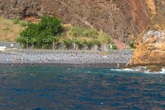 Volcanic Pebble Beach Below Cliffs, Madeira, Portugal