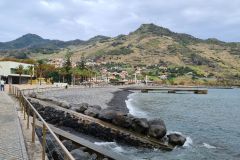 Machico Bay Promenade with Terraced Hills, Madeira