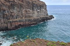 Cliffside Coastal Path Carved into Volcanic Rock near São Jorge, Madeira