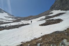 Late Spring Snow Crossing on a High Alpine Pass in the Italian Alps
