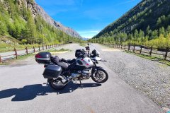 Motorcycle Stop in Valnontey Valley beneath Gran Paradiso