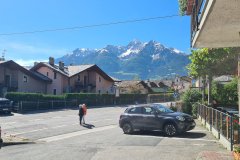 Alpine Village Street with Mont Blanc Views, Morgex, Aosta Valley, Italy