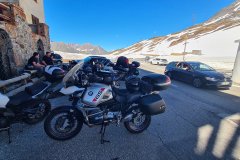 Motorcycles Parked at Col du Petit Saint-Bernard Summit, Aosta Valley, Italy–France Border