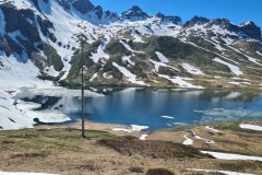 Partially Frozen Alpine Lake at Col du Petit Saint-Bernard, Aosta Valley, Italy–France Border