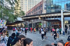 Chicago Marathon Runners Passing Under Elevated Tracks, Downtown Chicago