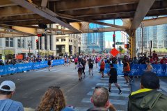 Chicago Marathon Runners Passing Under Elevated Tracks on Wells Street, Downtown Chicago