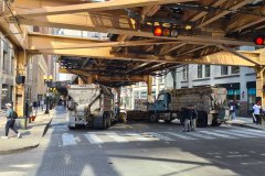 Chicago Marathon Cleanup Trucks Under Elevated Tracks on Wells Street, Downtown Chicago