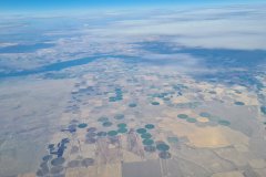 Center-Pivot Irrigation and River Corridor across the American High Plains, Viewed from Commercial Flight