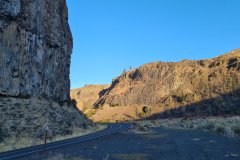 Columnar Basalt Cliffs along a Curving Highway in Central Washington, Columbia River Basalt Region