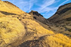 Hiking Trail through Golden Grasslands in the Columbia River Gorge, Central Washington