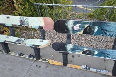 Snowboard Bench Display in Downtown Golden, Colorado — Front Range Outdoor Culture Detail