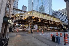 Elevated CTA Station and Streetscape in the Chicago Loop at Dusk
