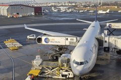 Early-Winter Gate Operations with a Lufthansa Aircraft at Logan International Airport — Boston