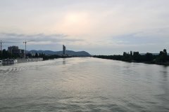 Danube River at Donau City and DC Tower, Vienna, Austria