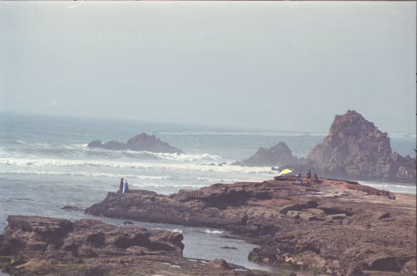 Rocky Atlantic coastline with waves and sea stacks in Morocco