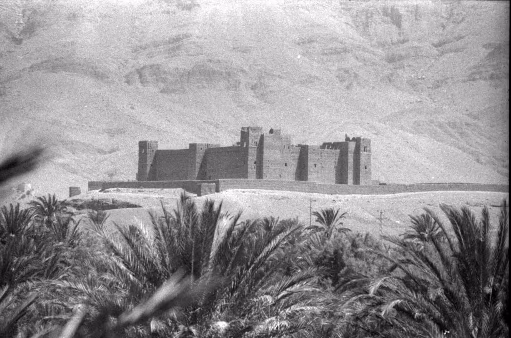 Desert fortress rising above a palm oasis in southern Morocco