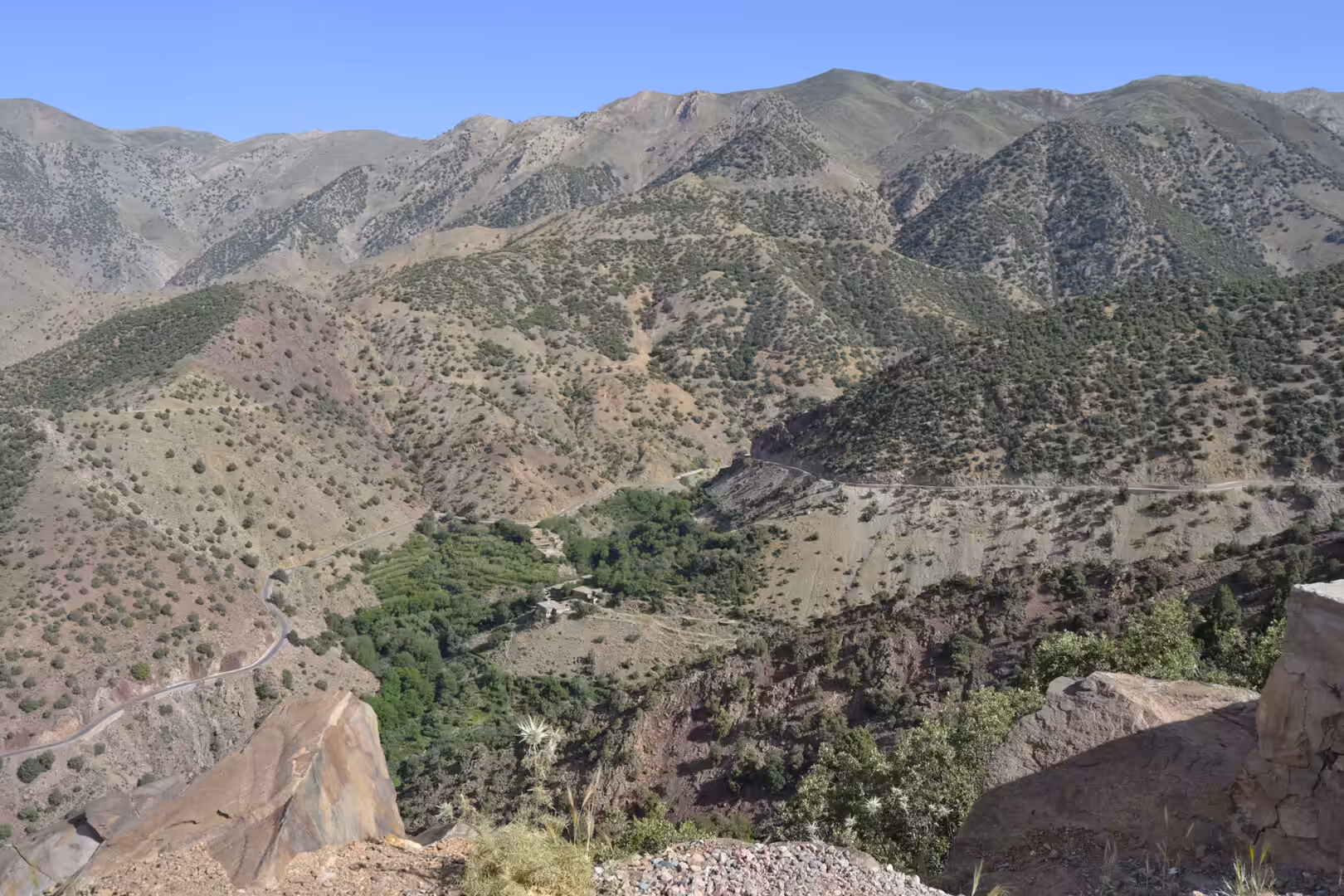Mountain valley with winding road in the Atlas Mountains