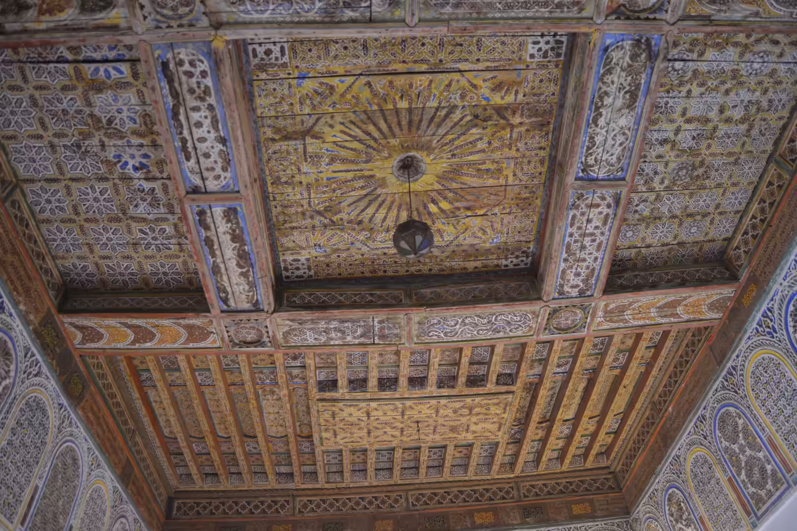 Ornate painted ceiling in Taourirt Kasbah