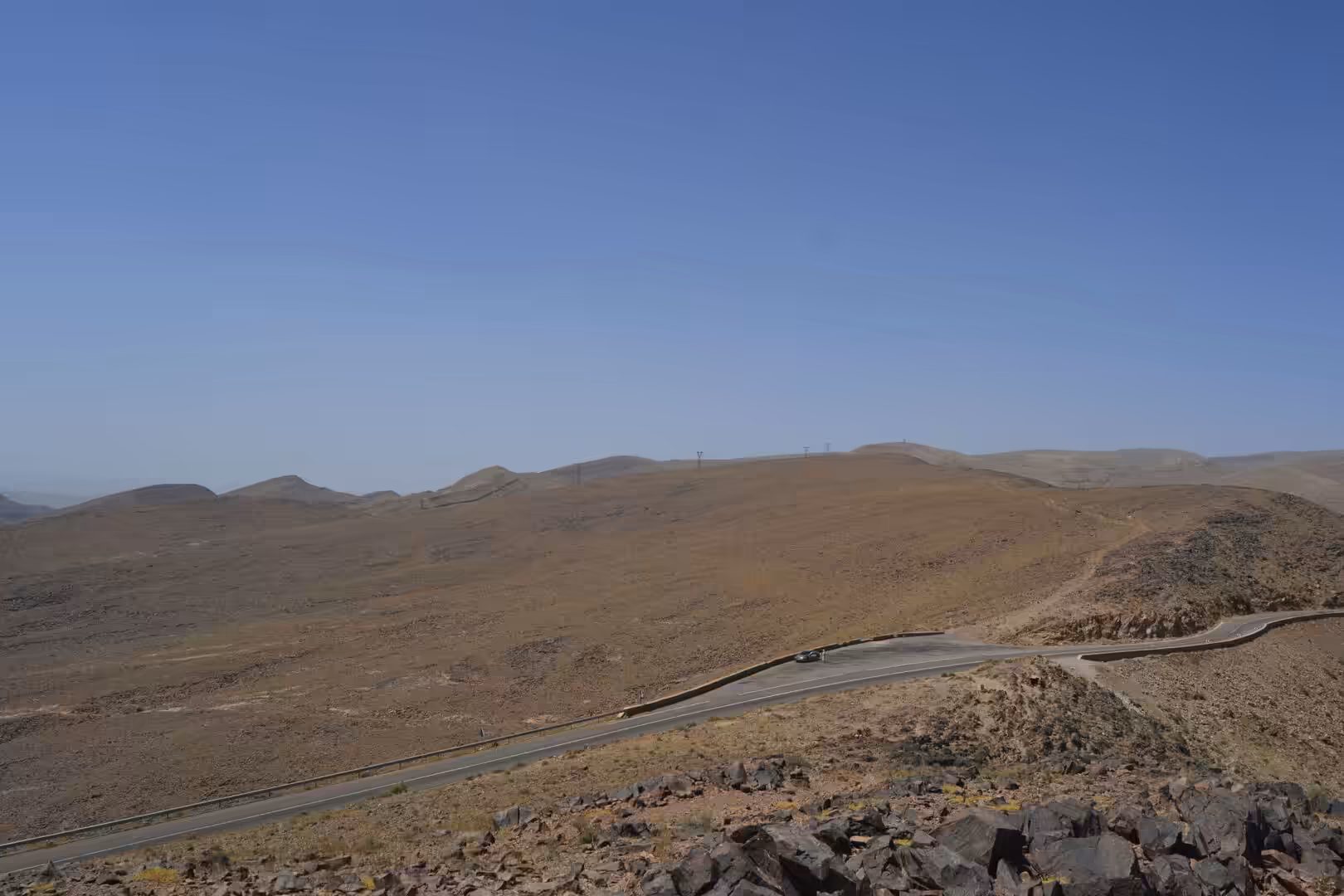 Mountain road in rocky desert landscape in Morocco