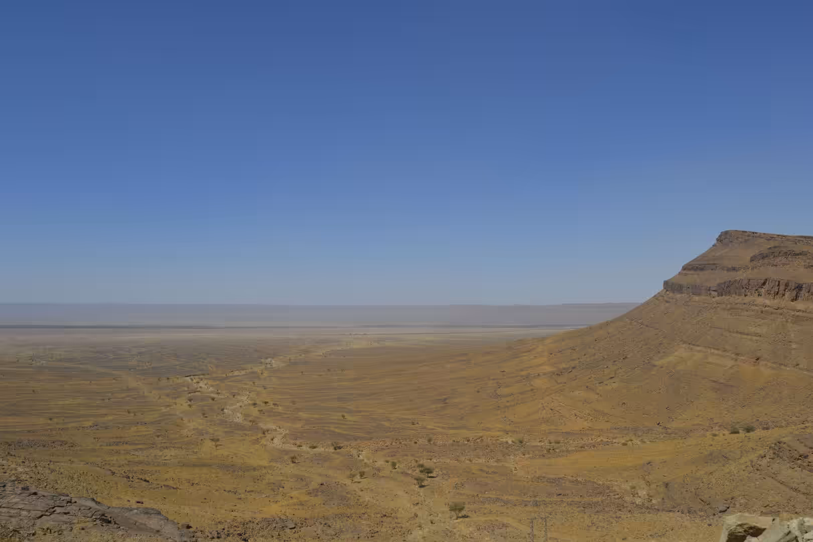 Wide desert plateau and rocky ridge in Morocco